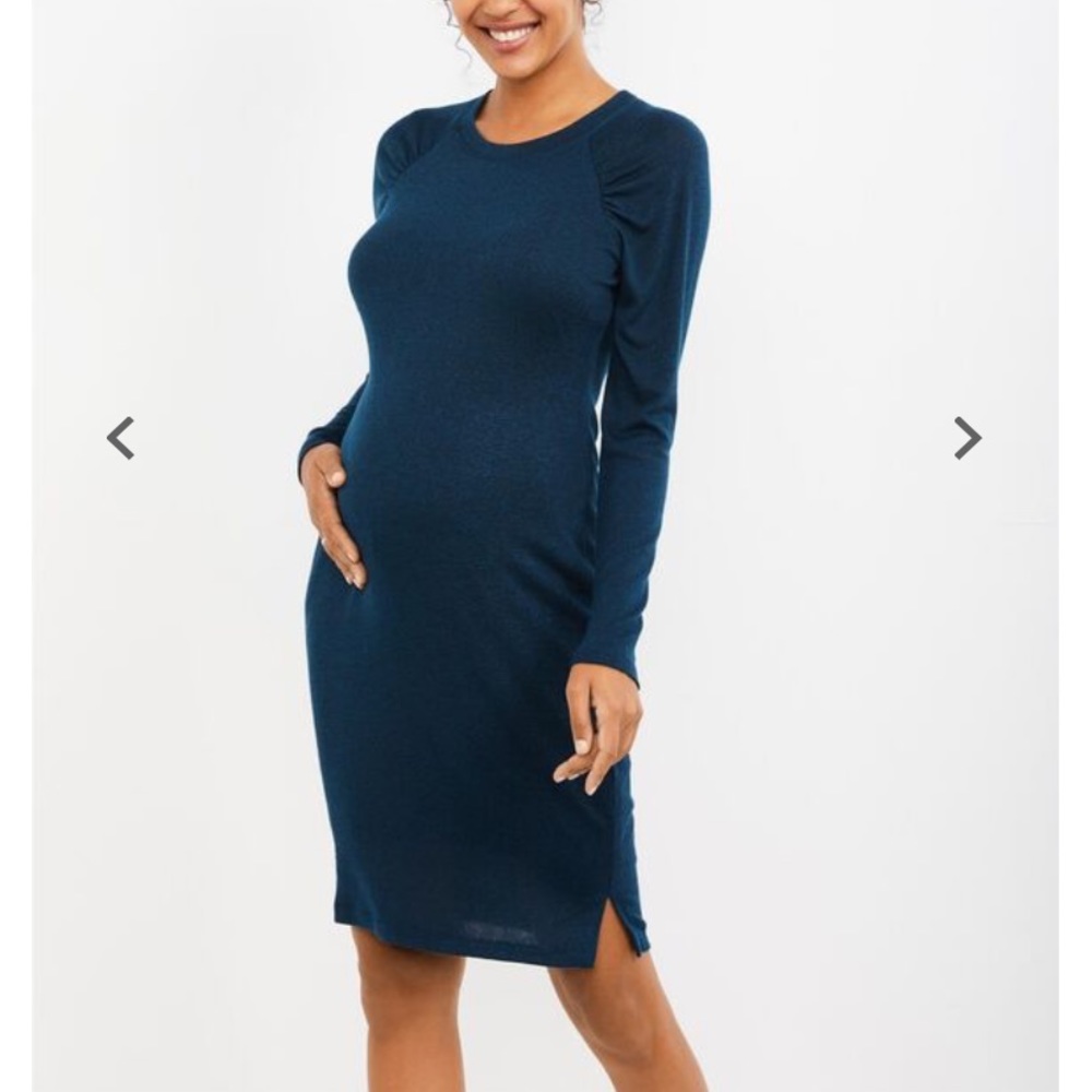 Gathered Sleeve Maternity Sweater Dress
